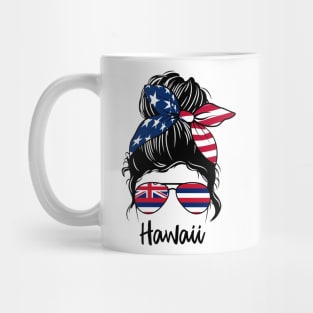 Hawaii girl Messy bun , American Girl , Hawaii Flag Mug